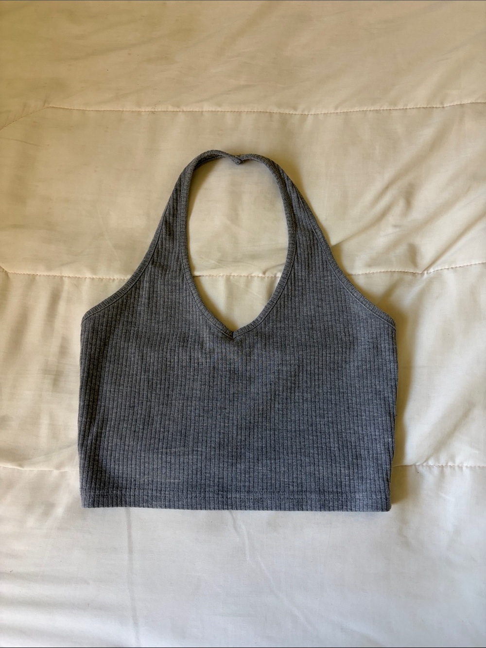 SHEIN Gray Ribbed Halter Crop Tank Top